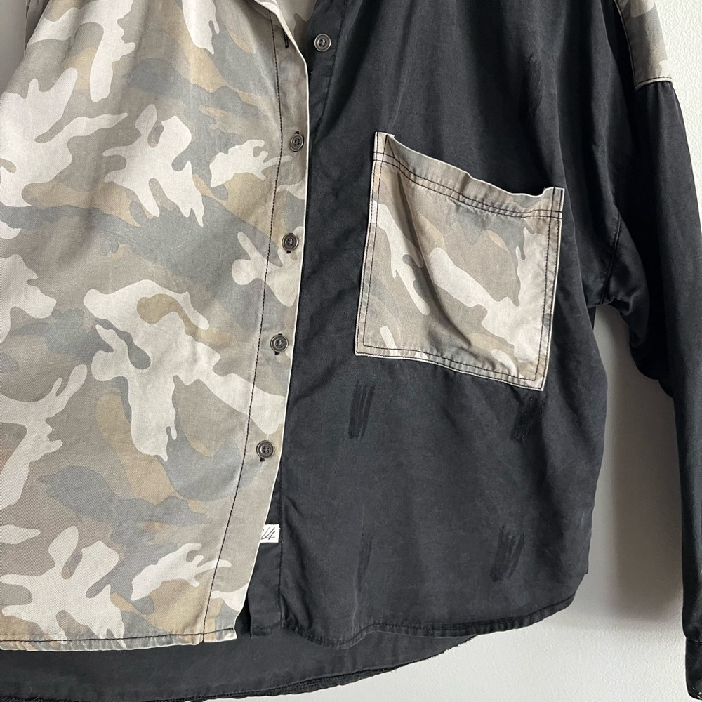 Vintage Havana Camo Colorblock Shirt Tencel Oversized Grunge Utility Chic - Picture 4 of 6